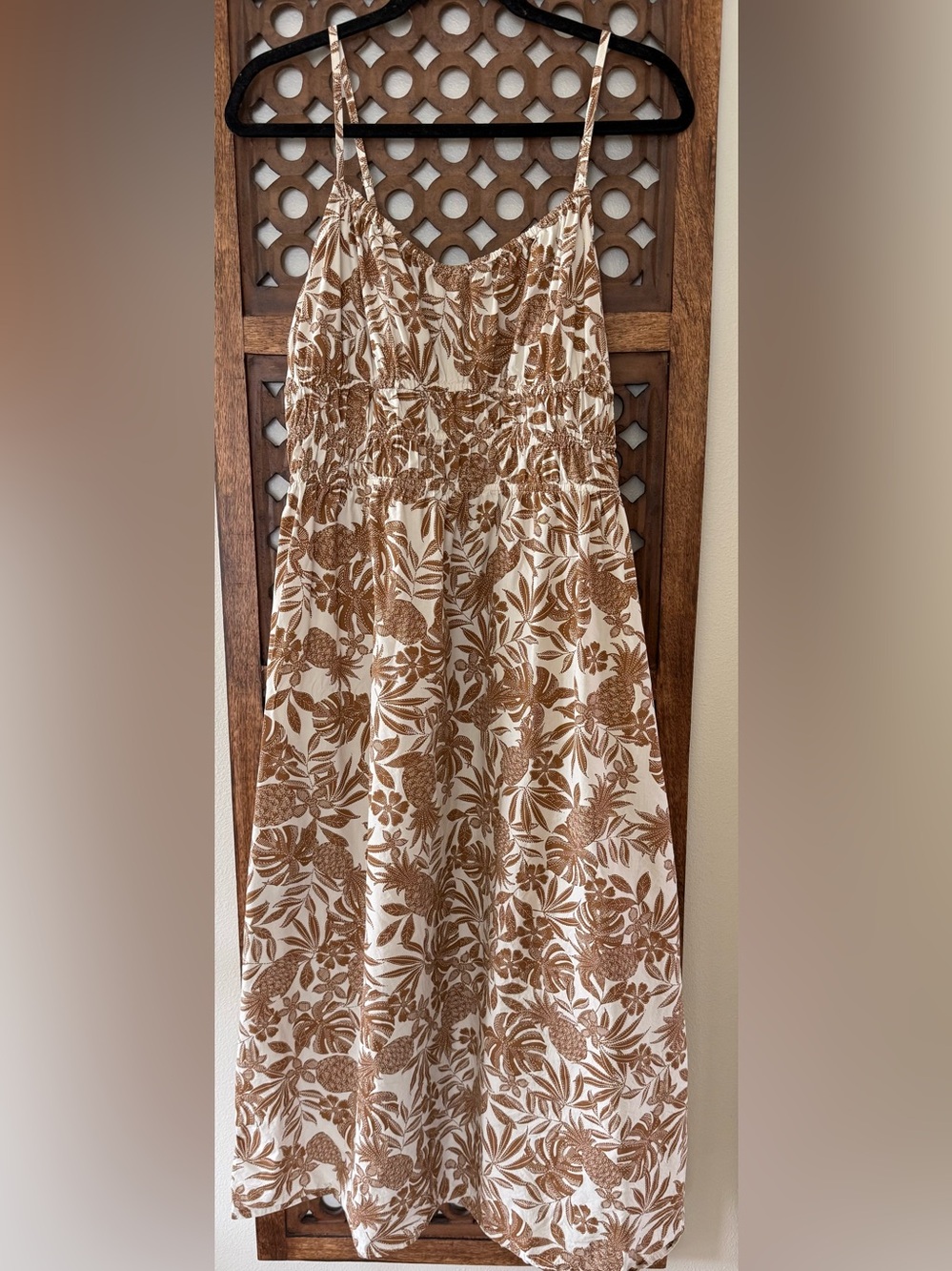 ANA Brown Cream Botanical Print Midi Dress Size Large